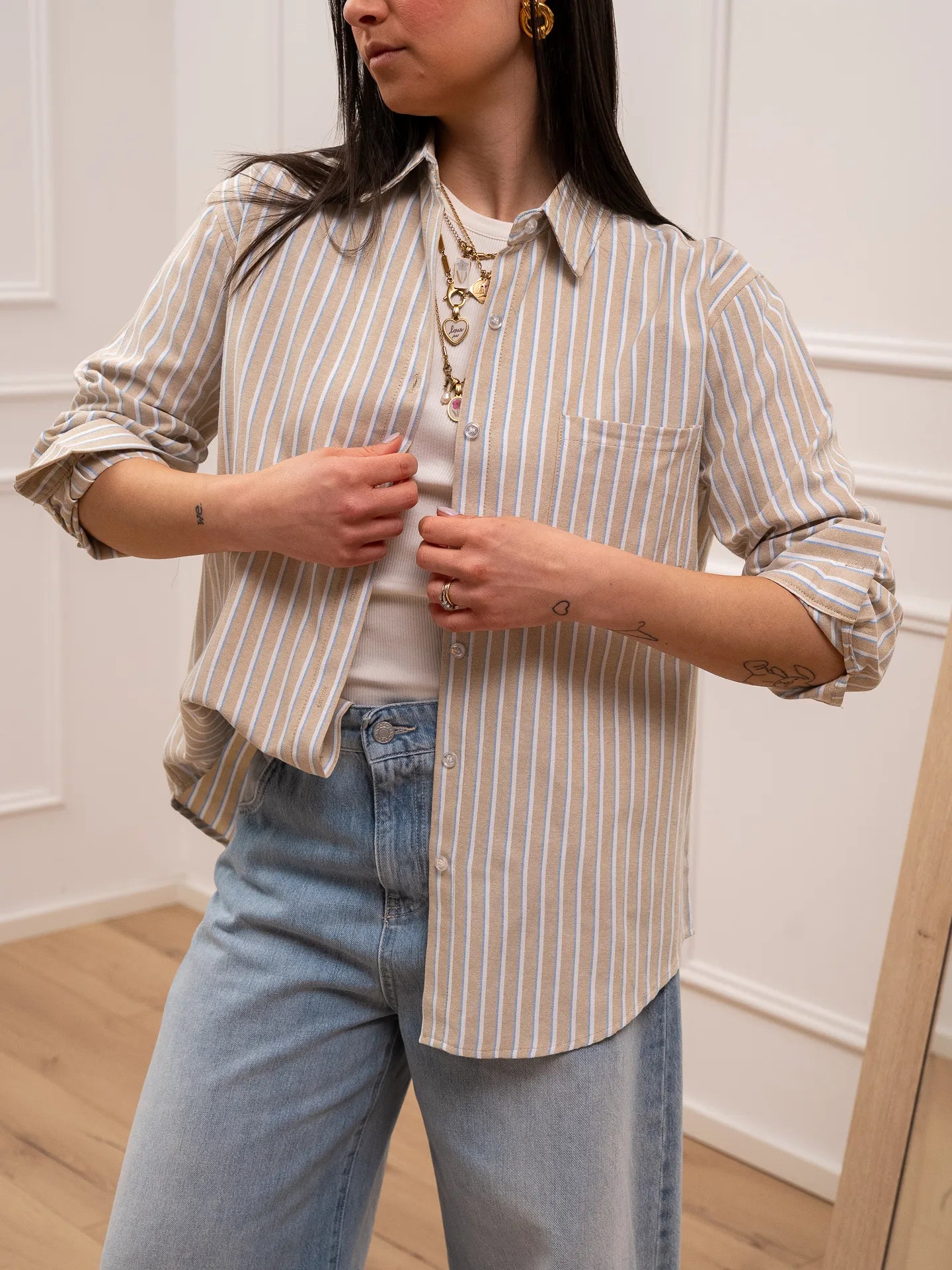 Camicia Melody rigata sabbia - Crispy