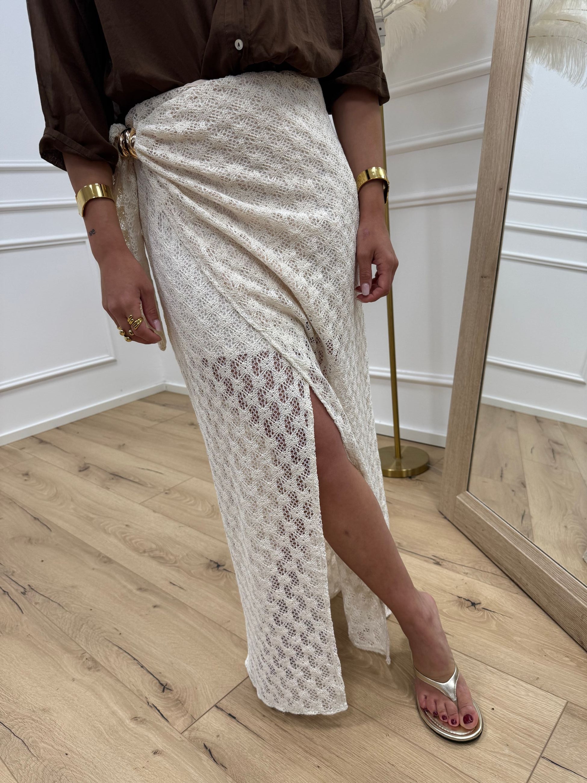 Gonna lunga pareo crochet con dettaglio dorato - HaveOne