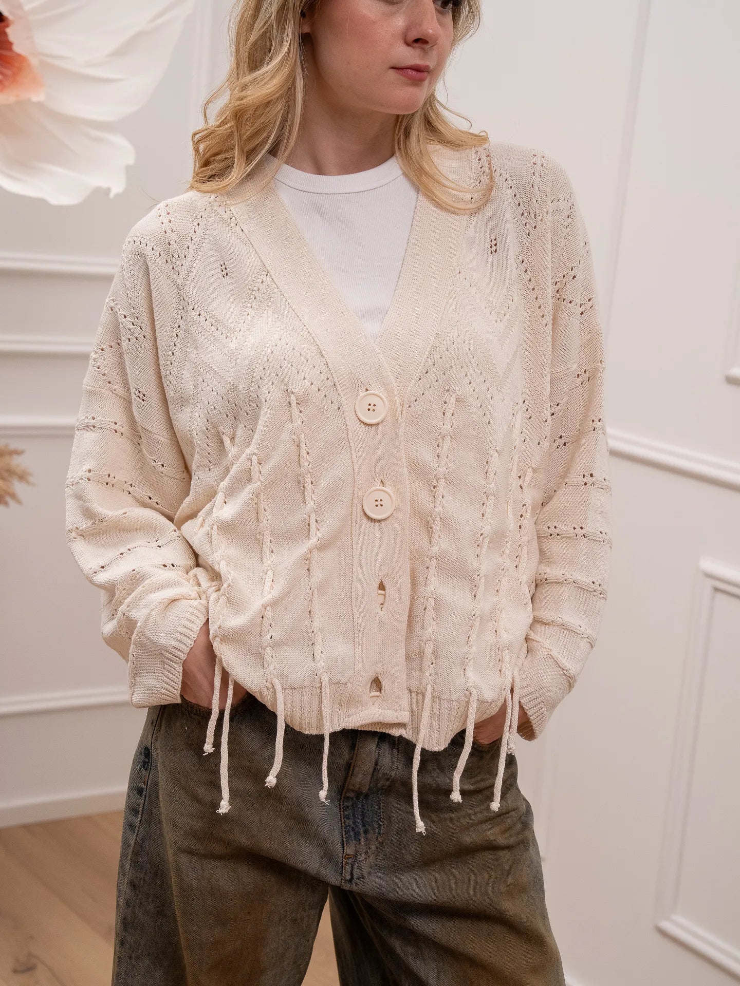Cardigan con frange burro - HaveOne