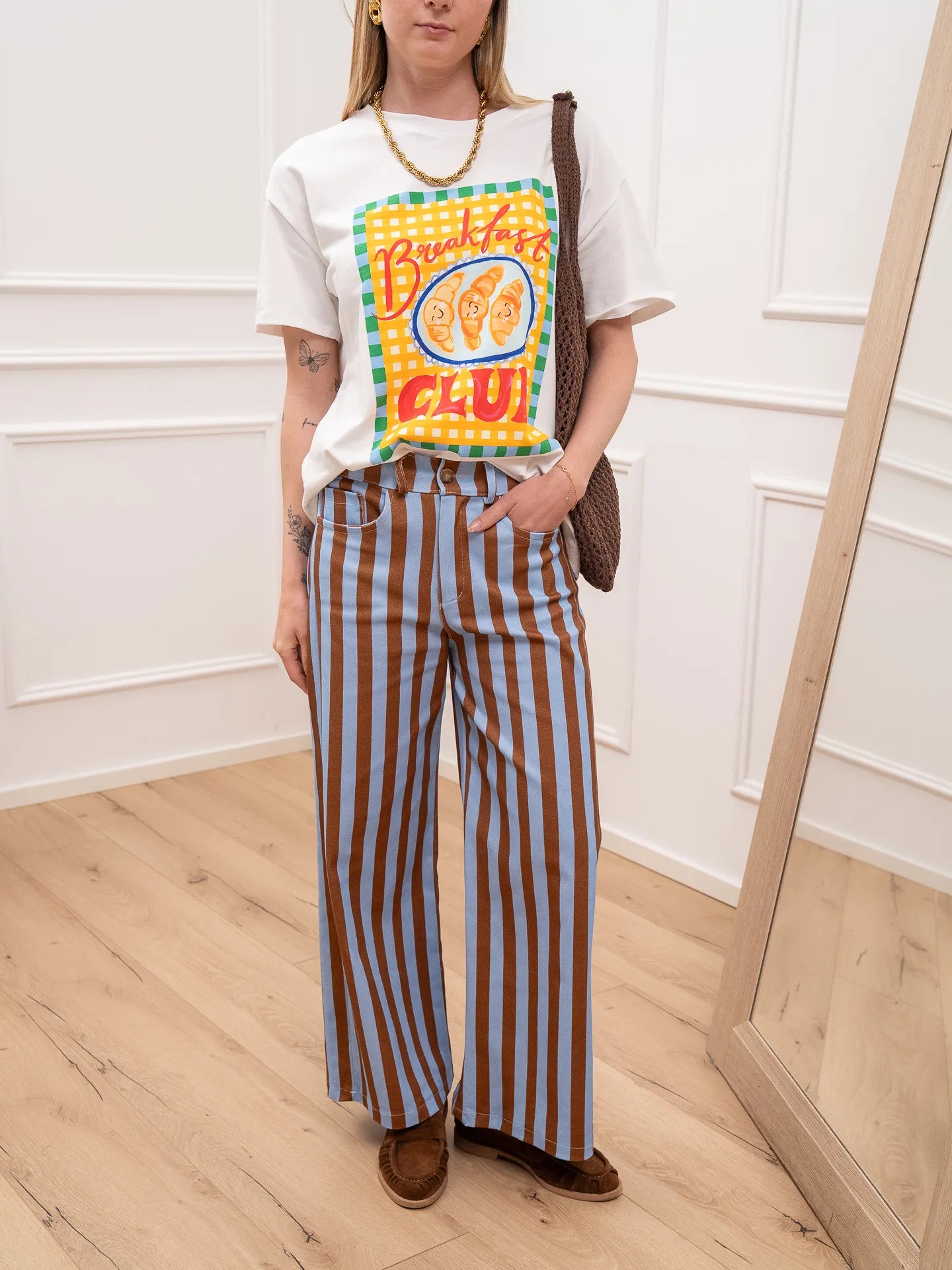 Jeans Candy rigato cuoio, cielo - Crispy