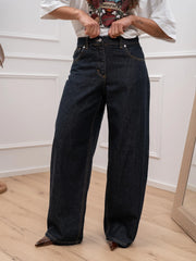 Jeans Bella denim scuro cuciture camel - HaveOne