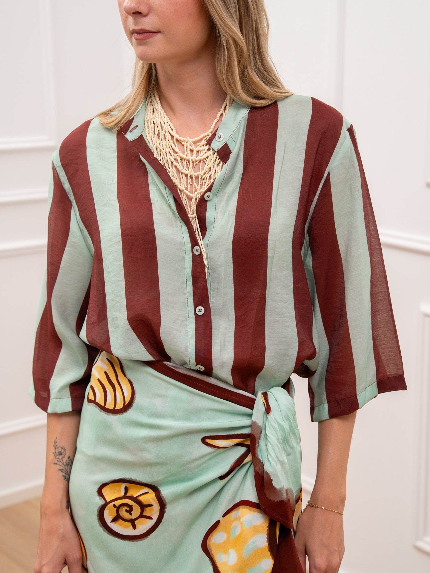 Camicia rigata Shell acqua e gianduia - Dixie