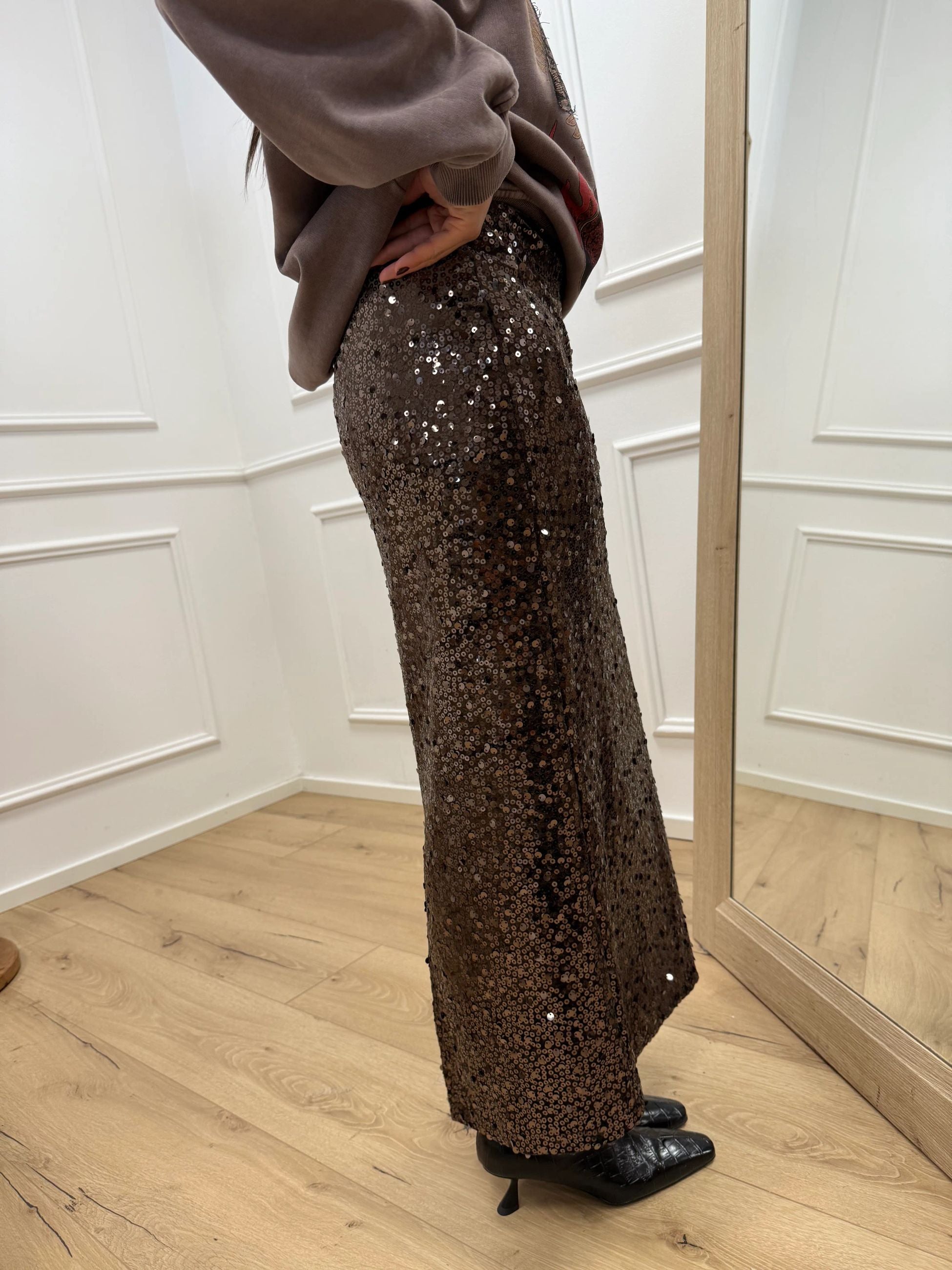 Gonna longuette in paillettes moro - HaveOne