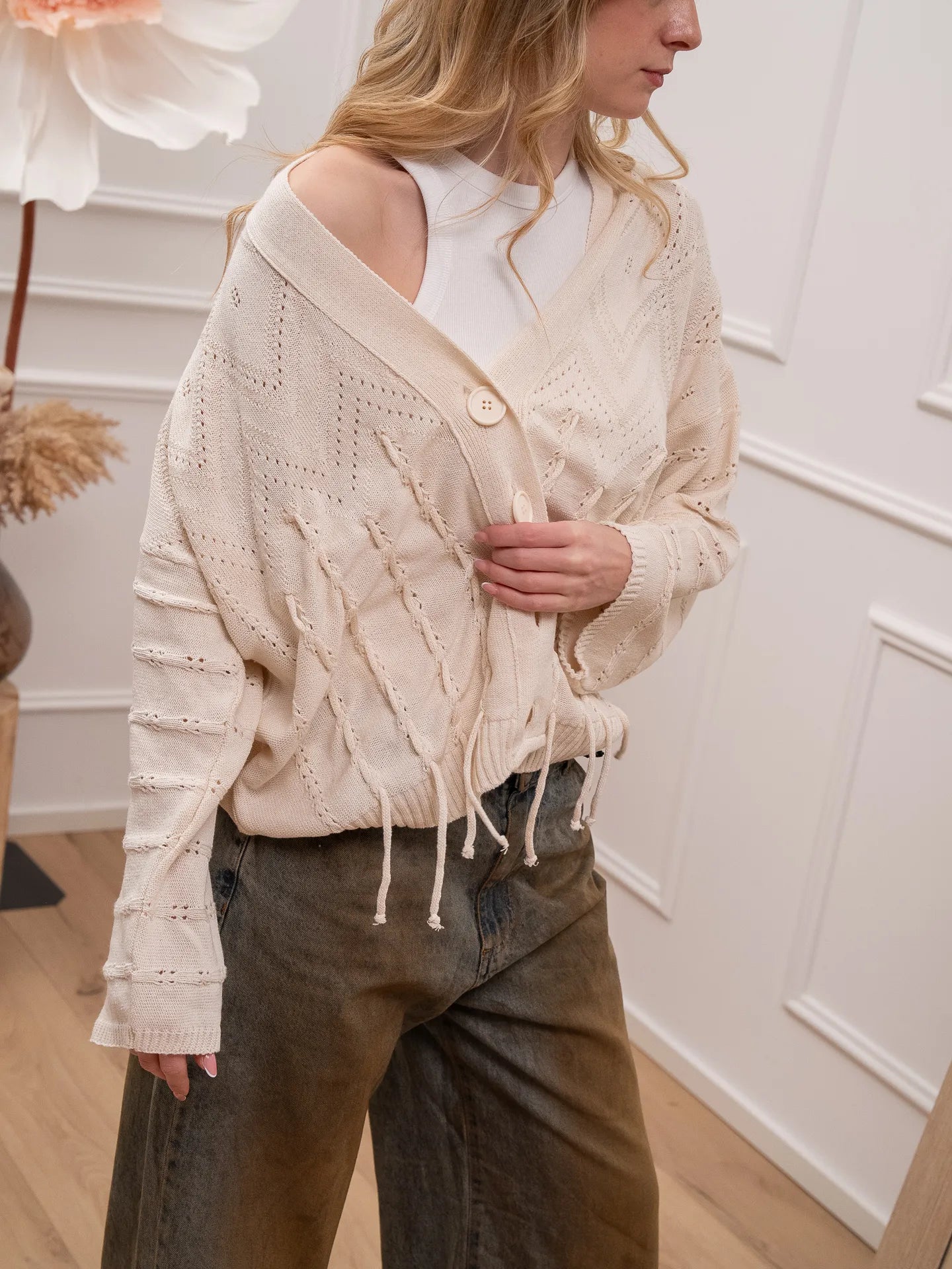 Cardigan con frange burro - HaveOne