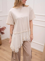 T shirt burro Irma con inserto in pizzo - Tensione In