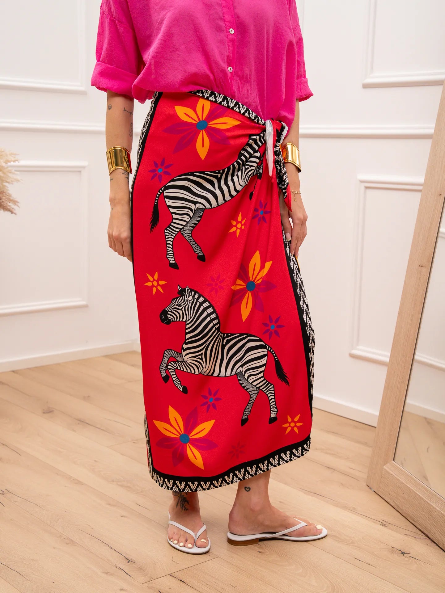 Gonna pareo lunga Zebra fucsia e arancio - Tensione In