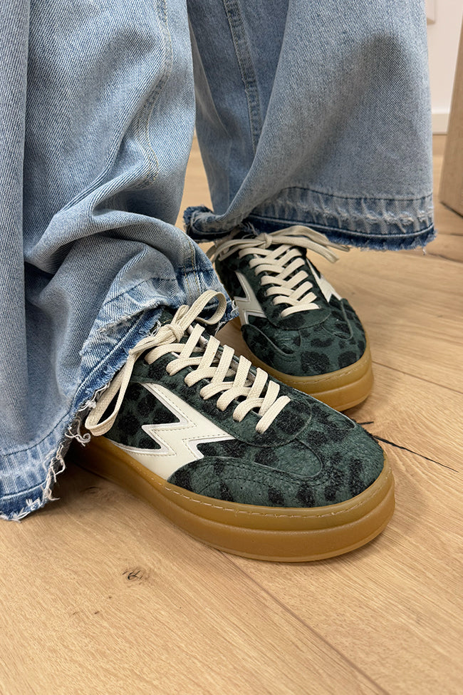 Sneakers double in suede graffiato leopard verde - Moaconcept
