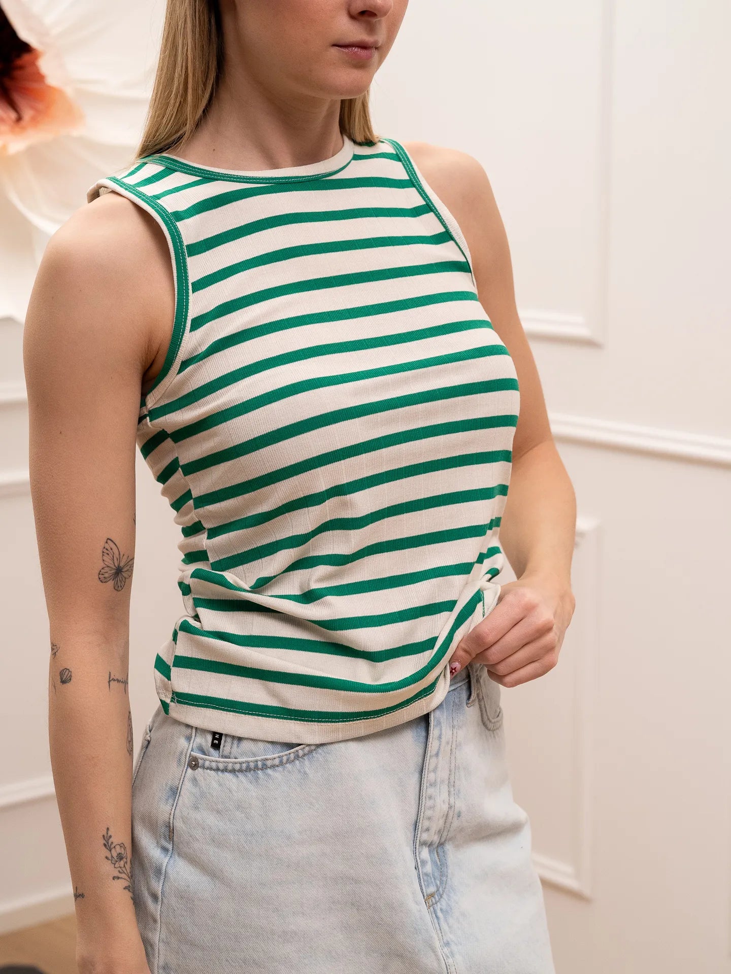 Canotta vogatore rigata panna e verde - HaveOne