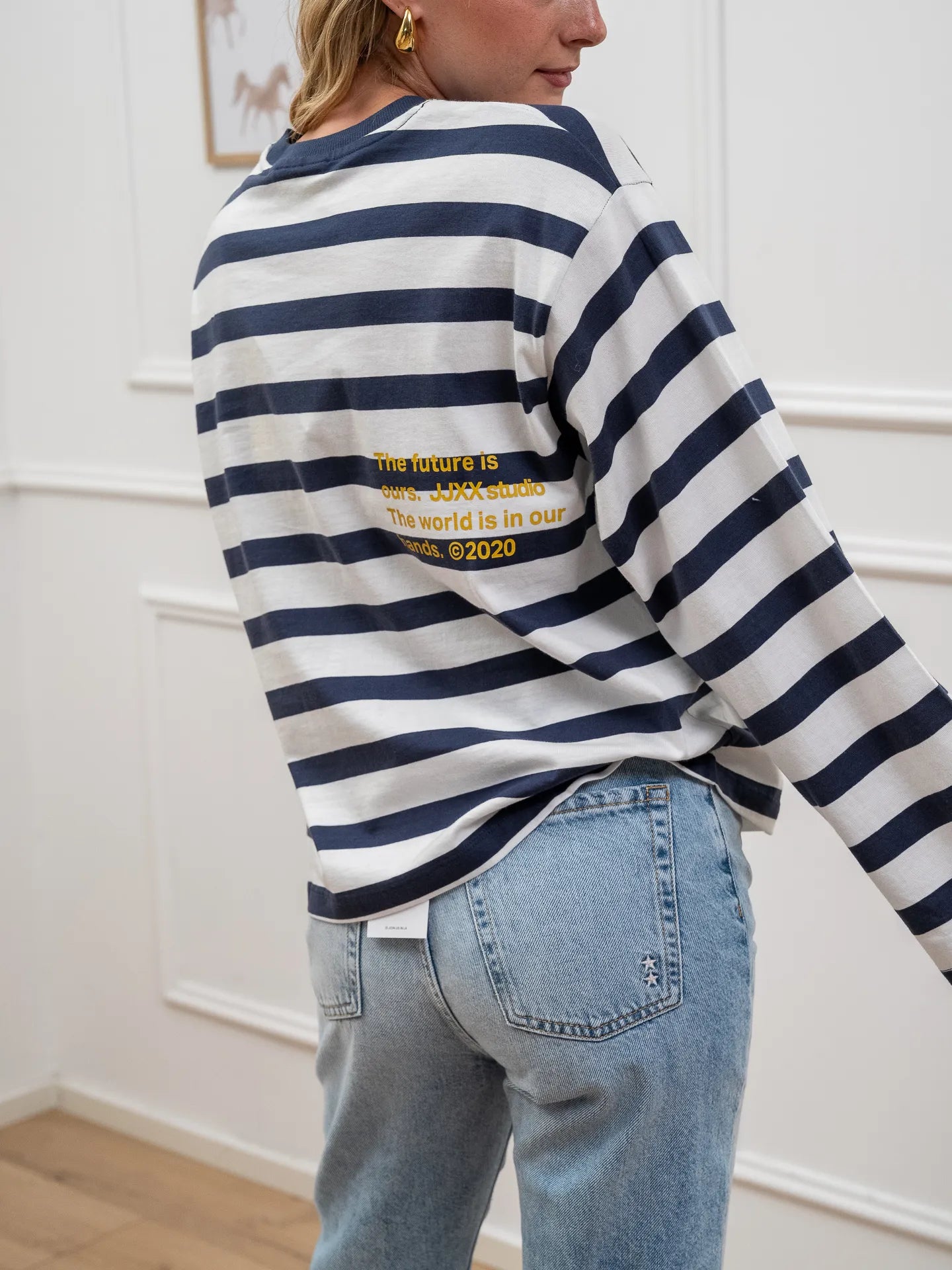 T shirt over rigata blu e panna in cotone - JJXX