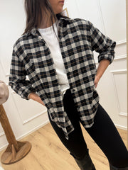 Camicia check nero, panna, tabacco in flanella - HaveOne