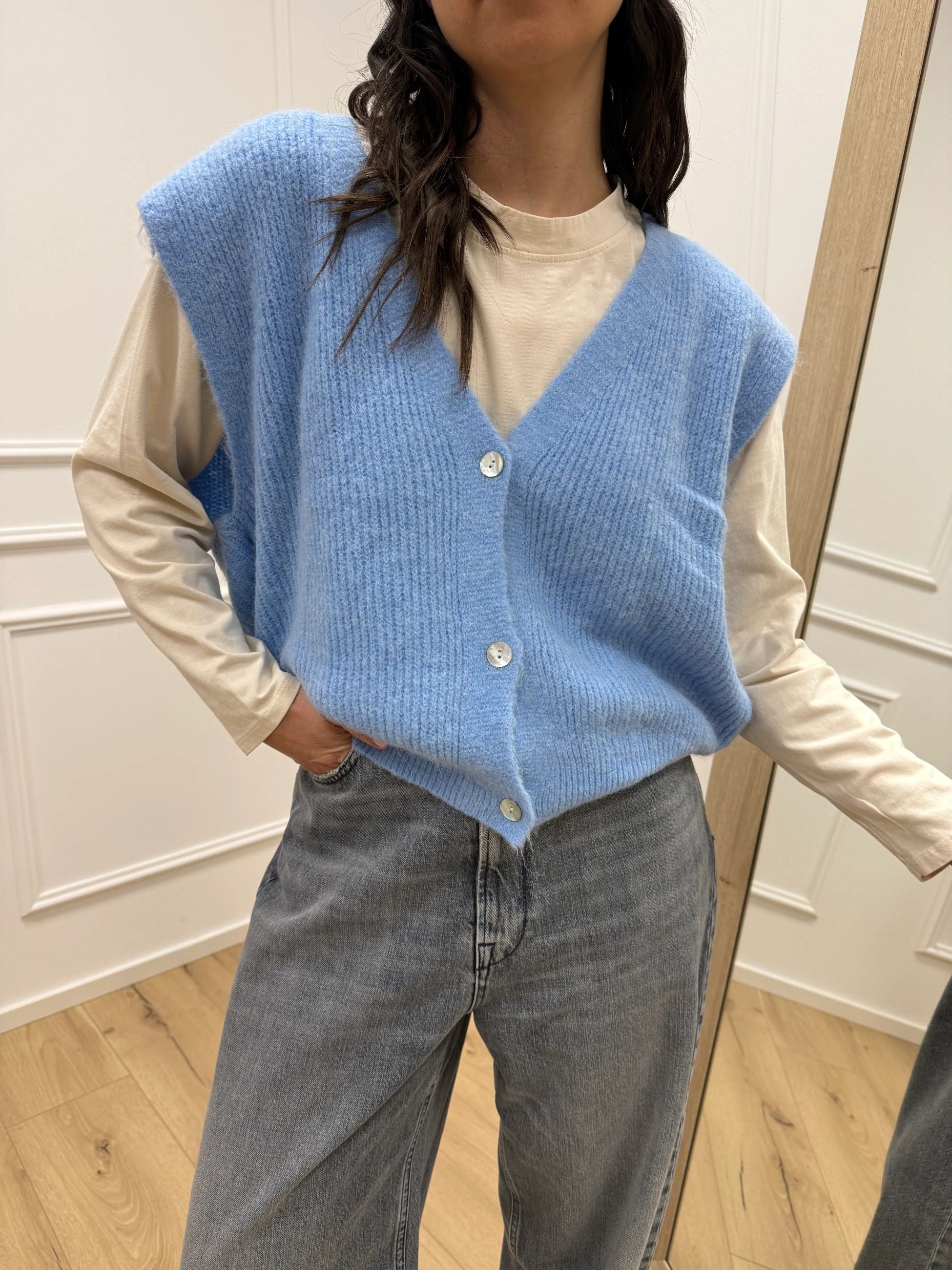 Gilet misto alpaca sky con bottoni - HaveOne