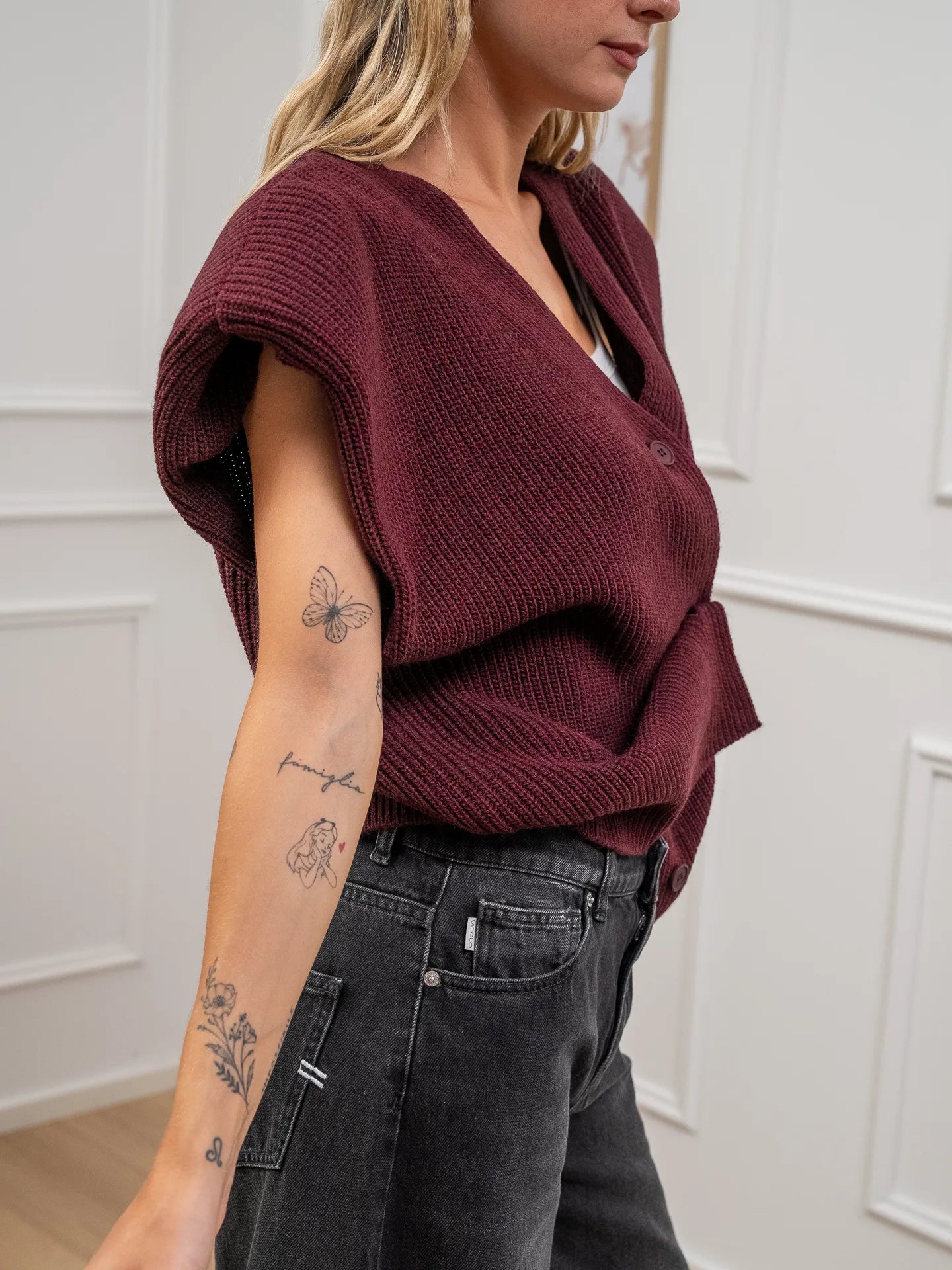 Gilet punto pannocchia vino con spalline - HaveOne