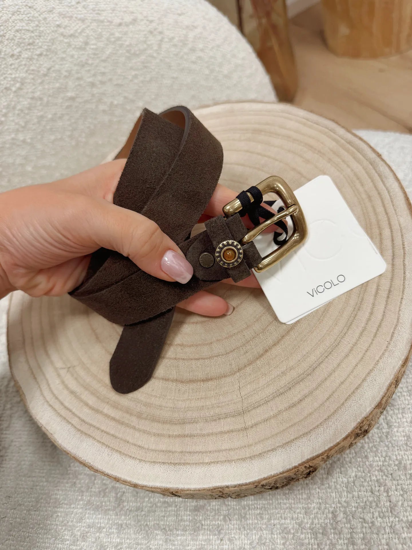 Cintura scamosciata moro con pietra ambra - Vicolo