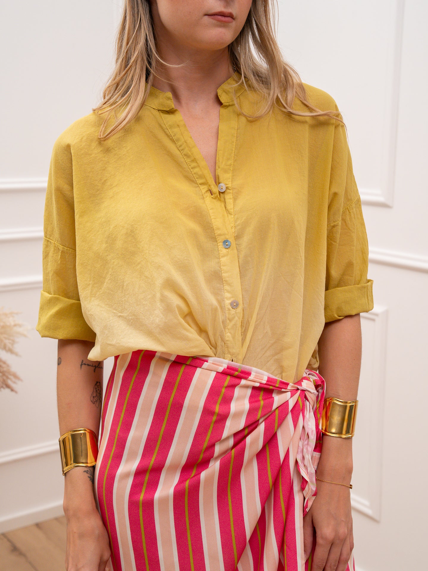 Camicia in voile di cotone sfumata senape - HaveOne