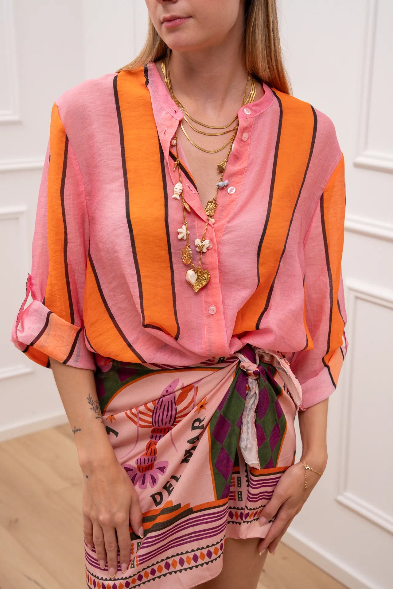 Camicia riga larga rosa, arancio e nero - HaveOne