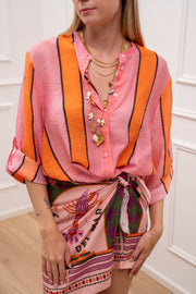 Camicia riga larga rosa, arancio e nero - HaveOne