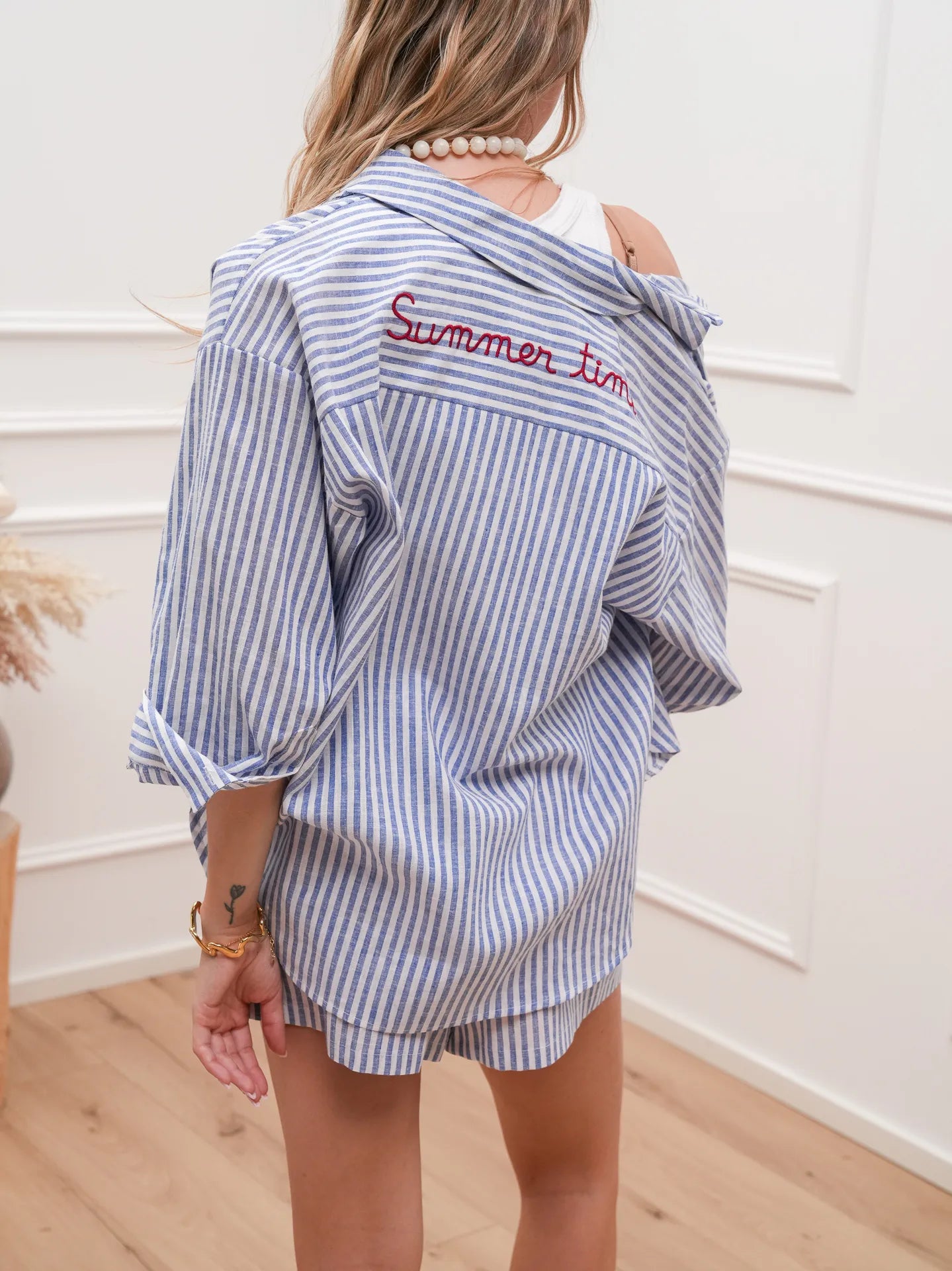 Camicia Summer Time gessata blu misto lino - Tensione In