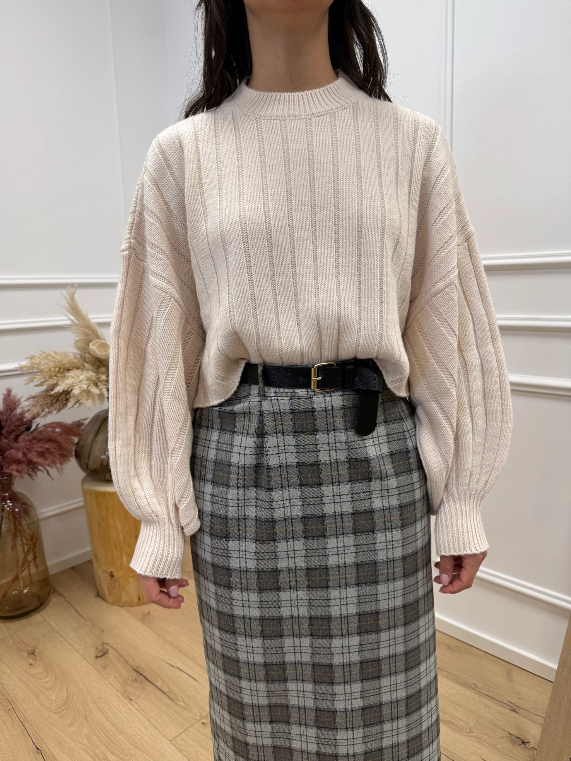 Maglia crop panna con manica balloon - HaveOne