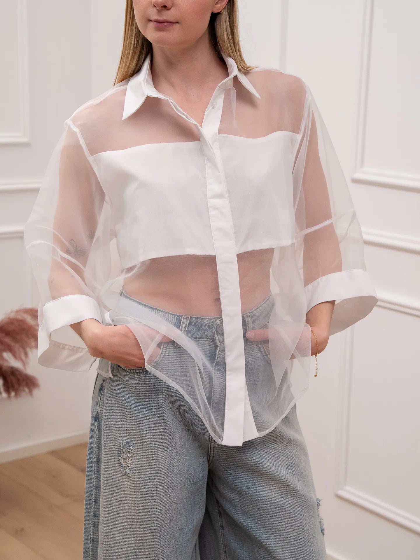Maxi camicia in organza bianca - Dixie