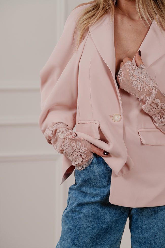 Giacca rosa spalle scoperte e manicotto pizzo - HaveOne