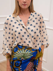 Camicia burro fiorellini blu misto seta - Tensione In