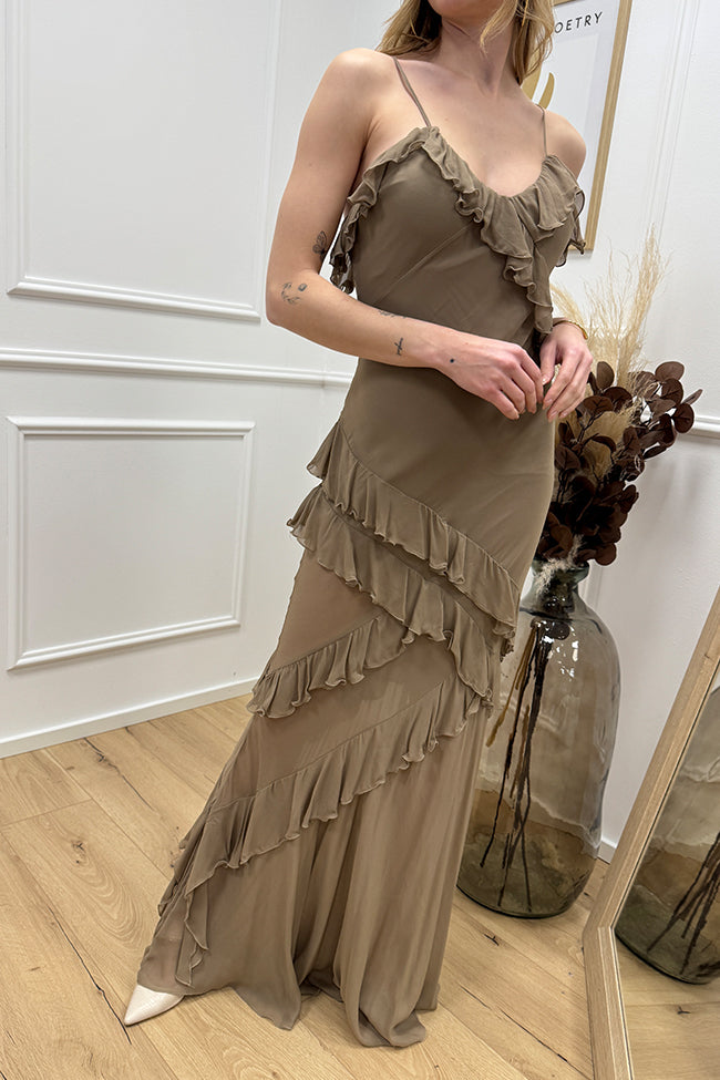 Vestito spalline fini tortora con rouches - Aniye By