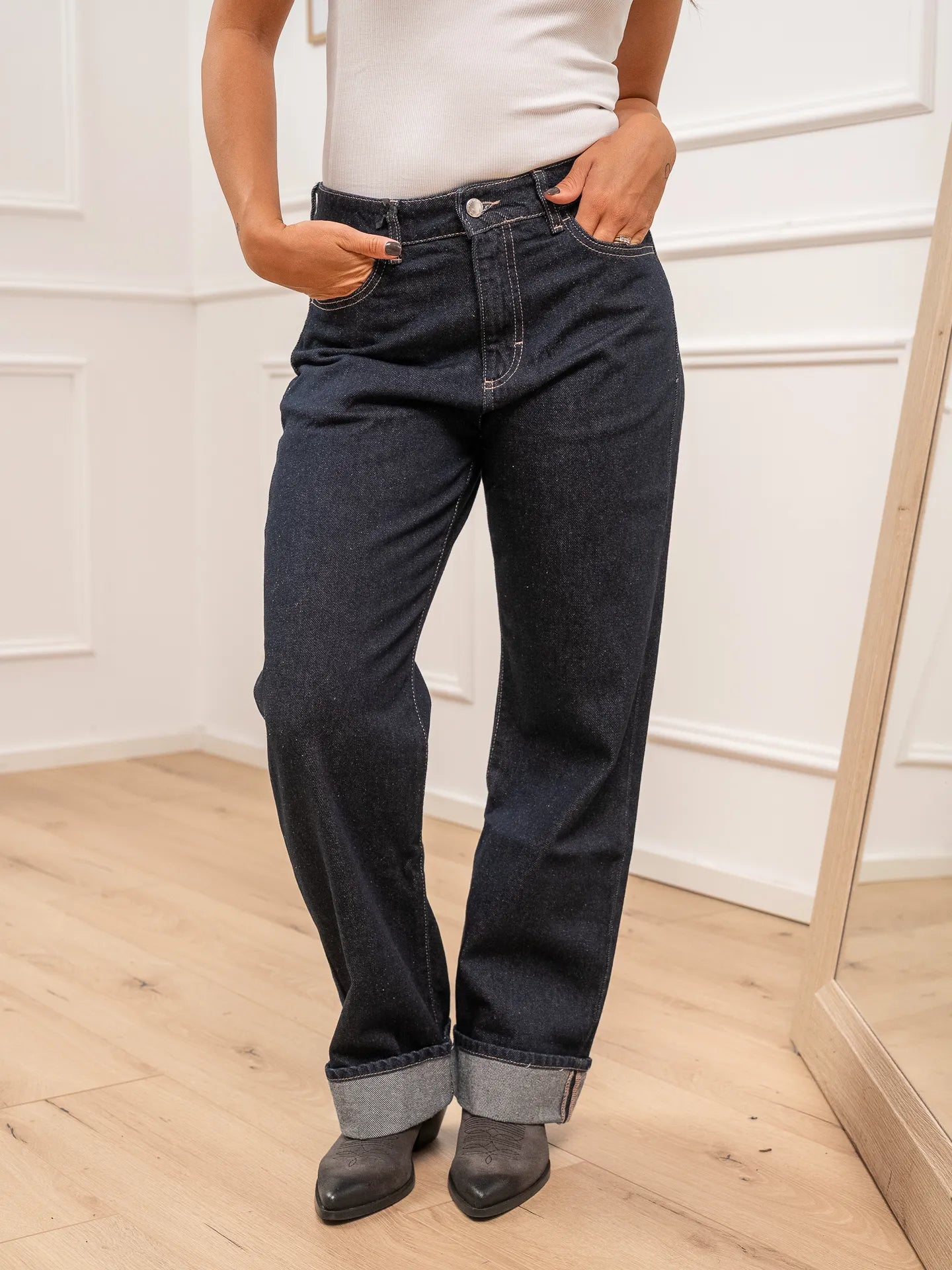 Jeans Tiny blu scuro con risvolto - Icon Denim