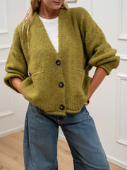 Cardigan olio a tre bottoni con taschine - HaveOne