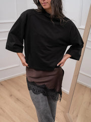 T shirt nera con canotta moro e pizzo - Tensione In