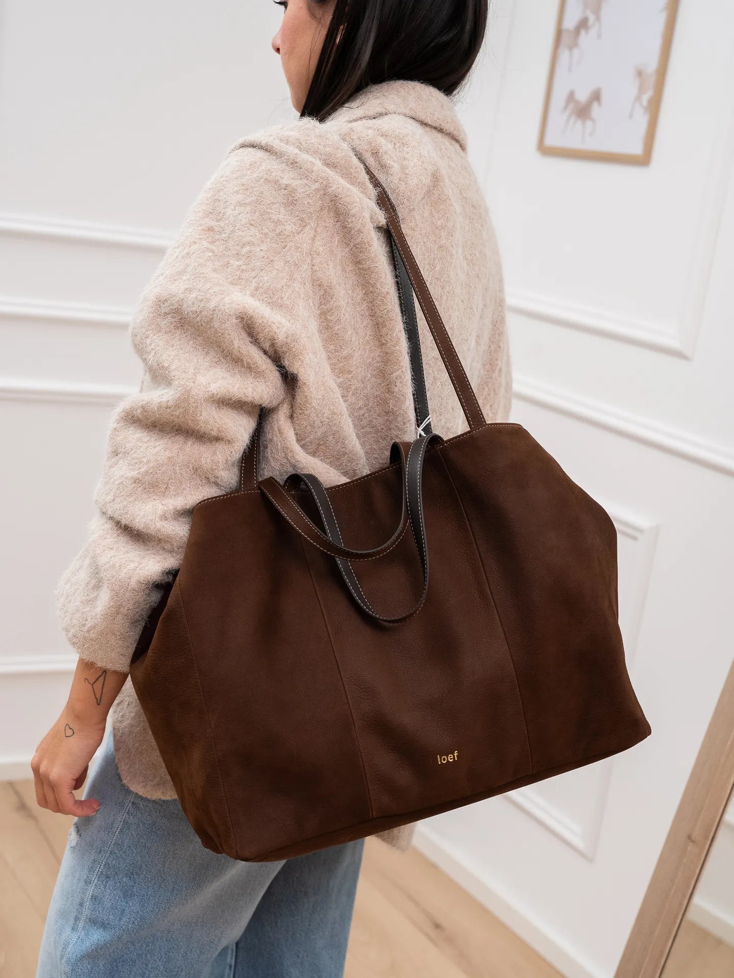 Borsa Daisy in pelle nabuk sigaro - Ioef