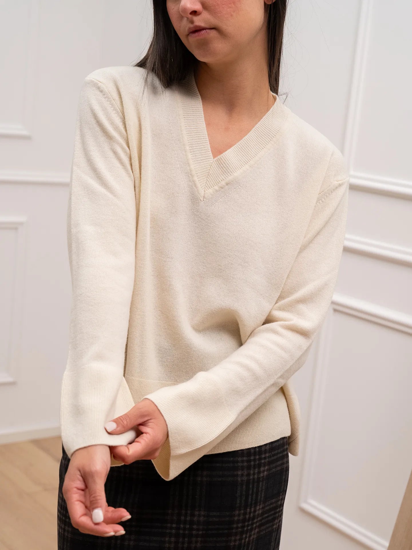 Maglia scollo a v panna 100% lana - HaveOne