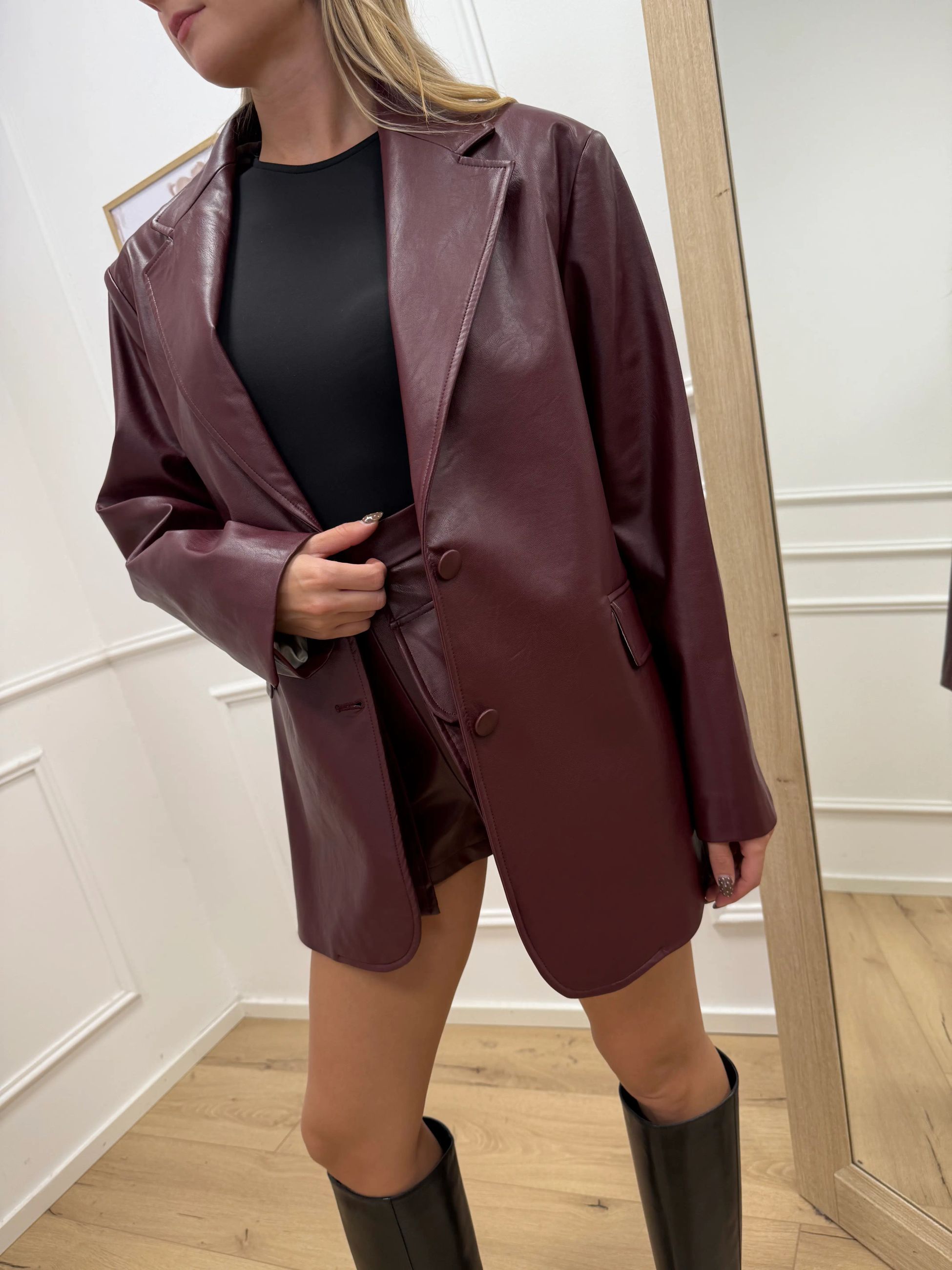 Giacca in ecopelle bordeaux a due bottoni - Silence Limited