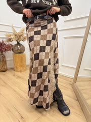 Gonna soft touch moro, beige spacco con pizzo - HaveOne