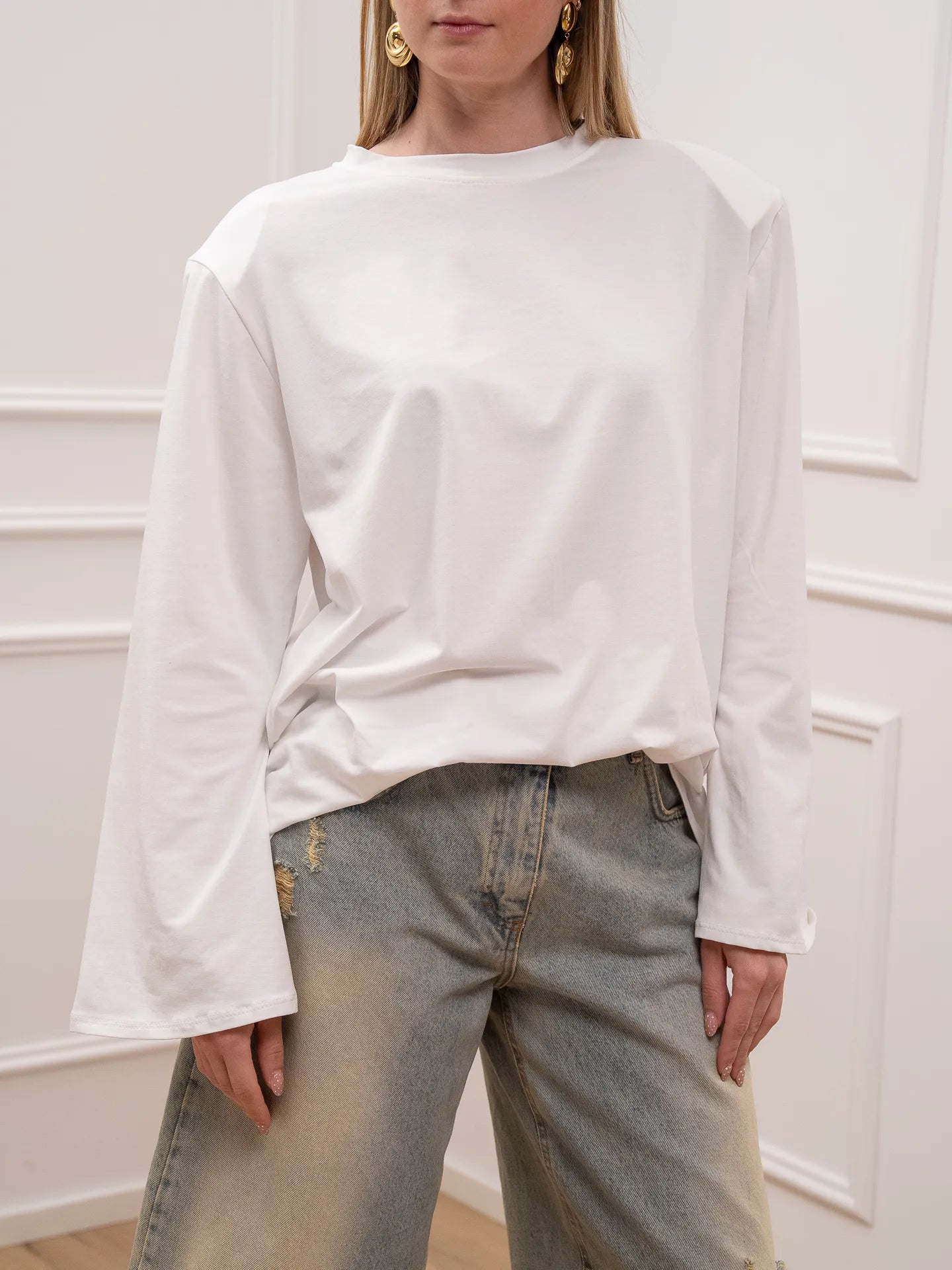T shirt must have bianca manica campana e spalline - Crispy