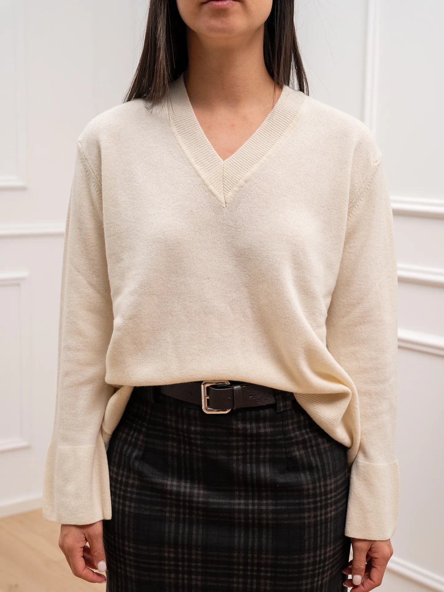 Maglia scollo a v panna 100% lana - HaveOne