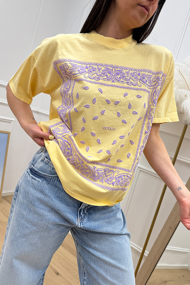 T shirt gialla stampa bandana in rilievo - Vicolo
