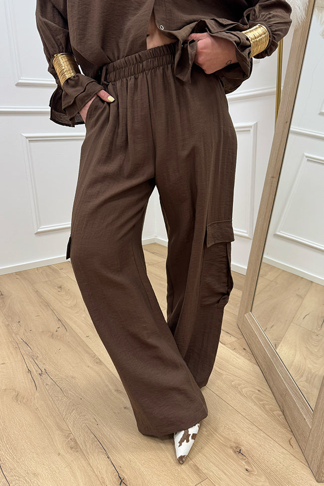 Pantaloni moro misto lino stropicciato con tasconi - HaveOne