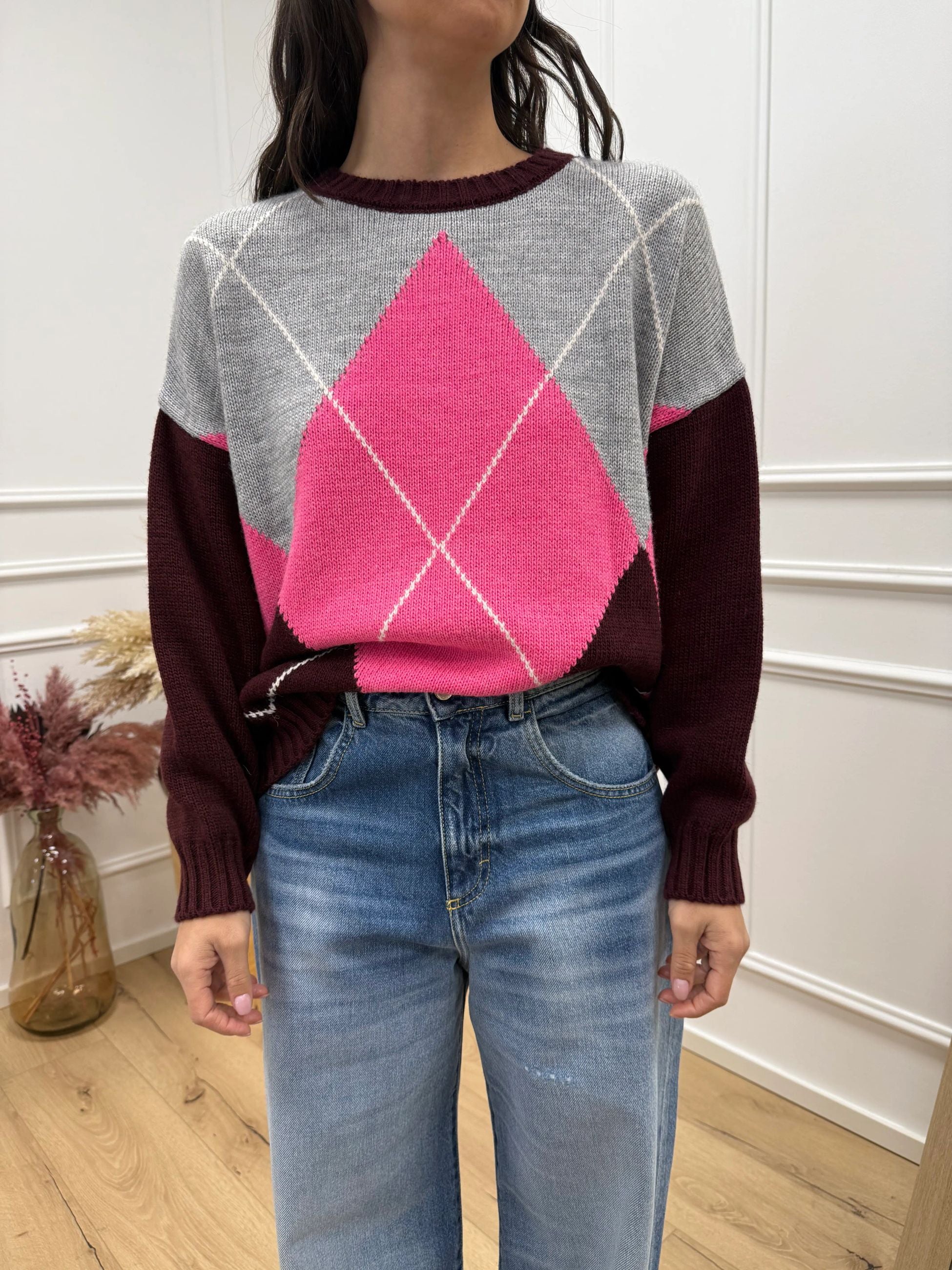 Maglia over rombi vino, bubble, grigio e pasta - HaveOne