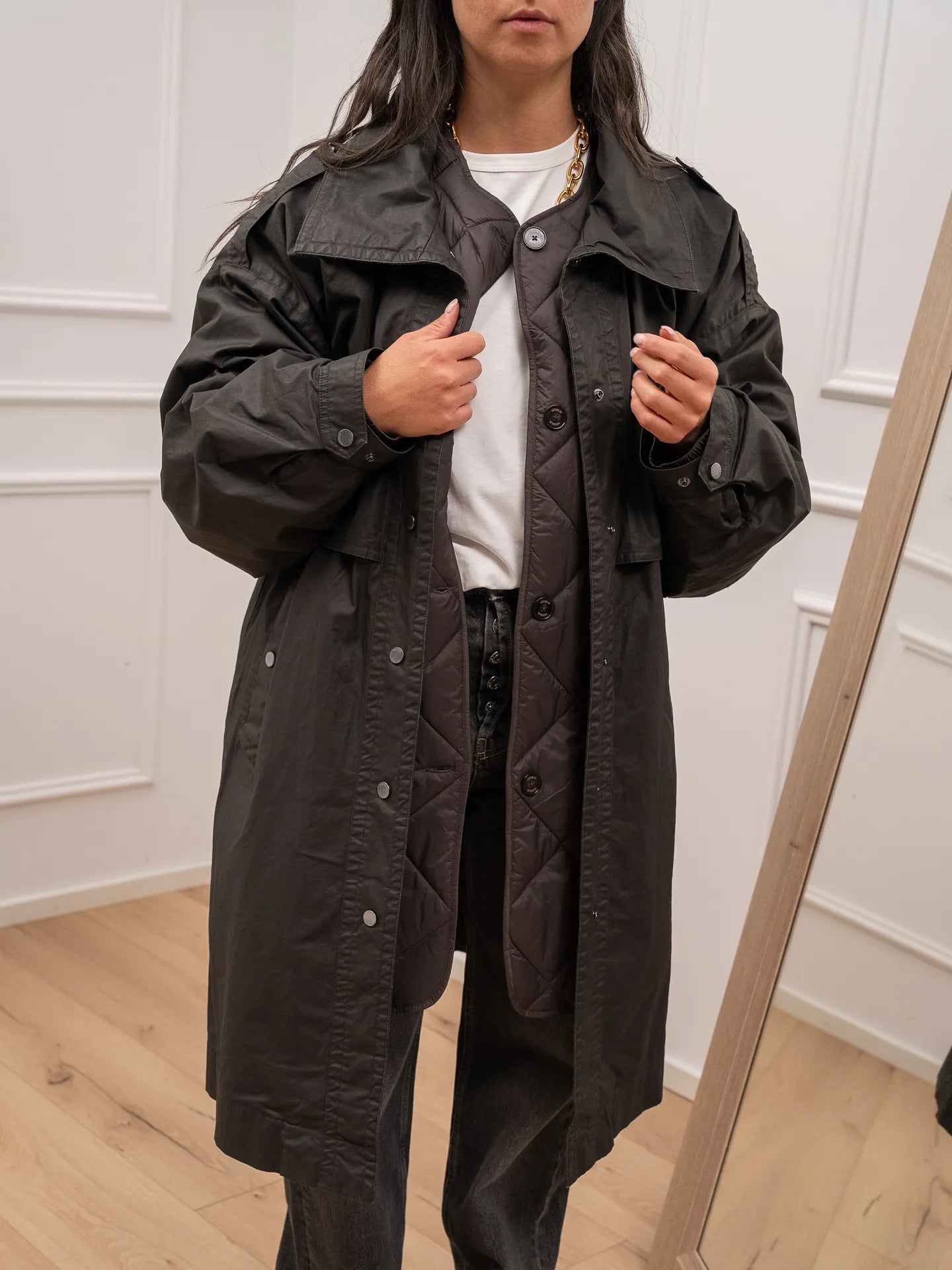 Trench cerato fondente con trapuntino interno - Vicolo