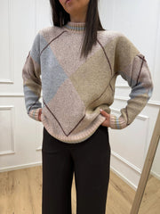 Maglia rombi rosa, celeste, beige, viola - HaveOne