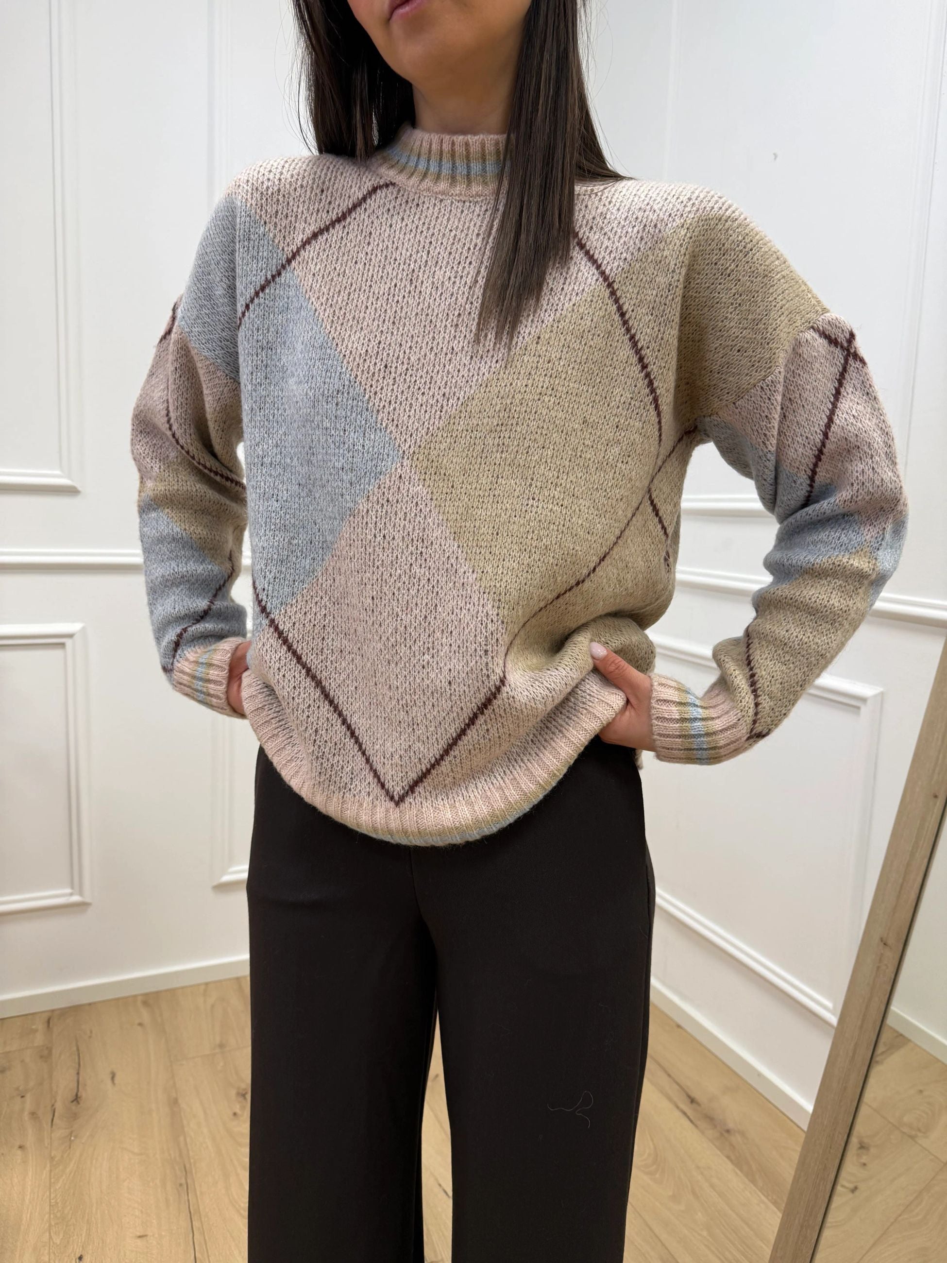 Maglia rombi rosa, celeste, beige, viola - HaveOne