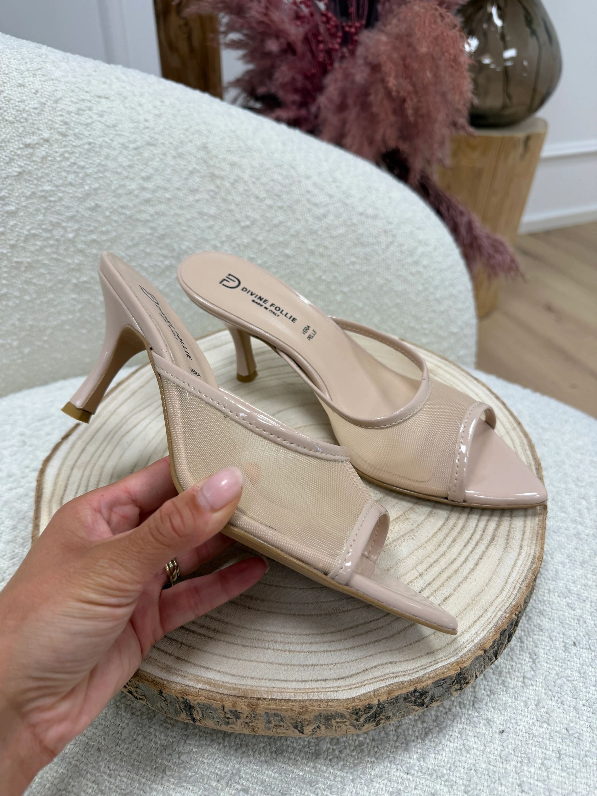 Décolleté sabot “Luna” in mesh nude - Divine Follie