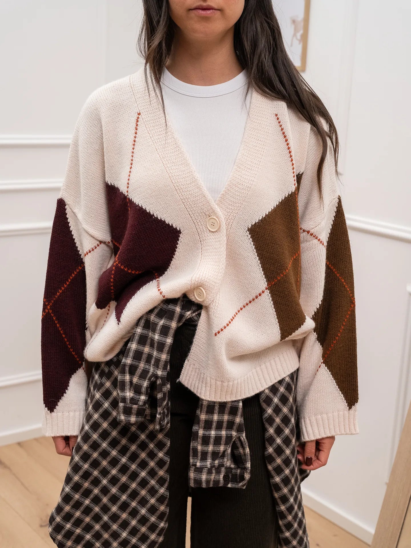 Cardigan a rombi pasta, moka e vino - HaveOne