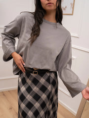 T-shirt scatoletta grigia manica lunga scampanata - Vicolo