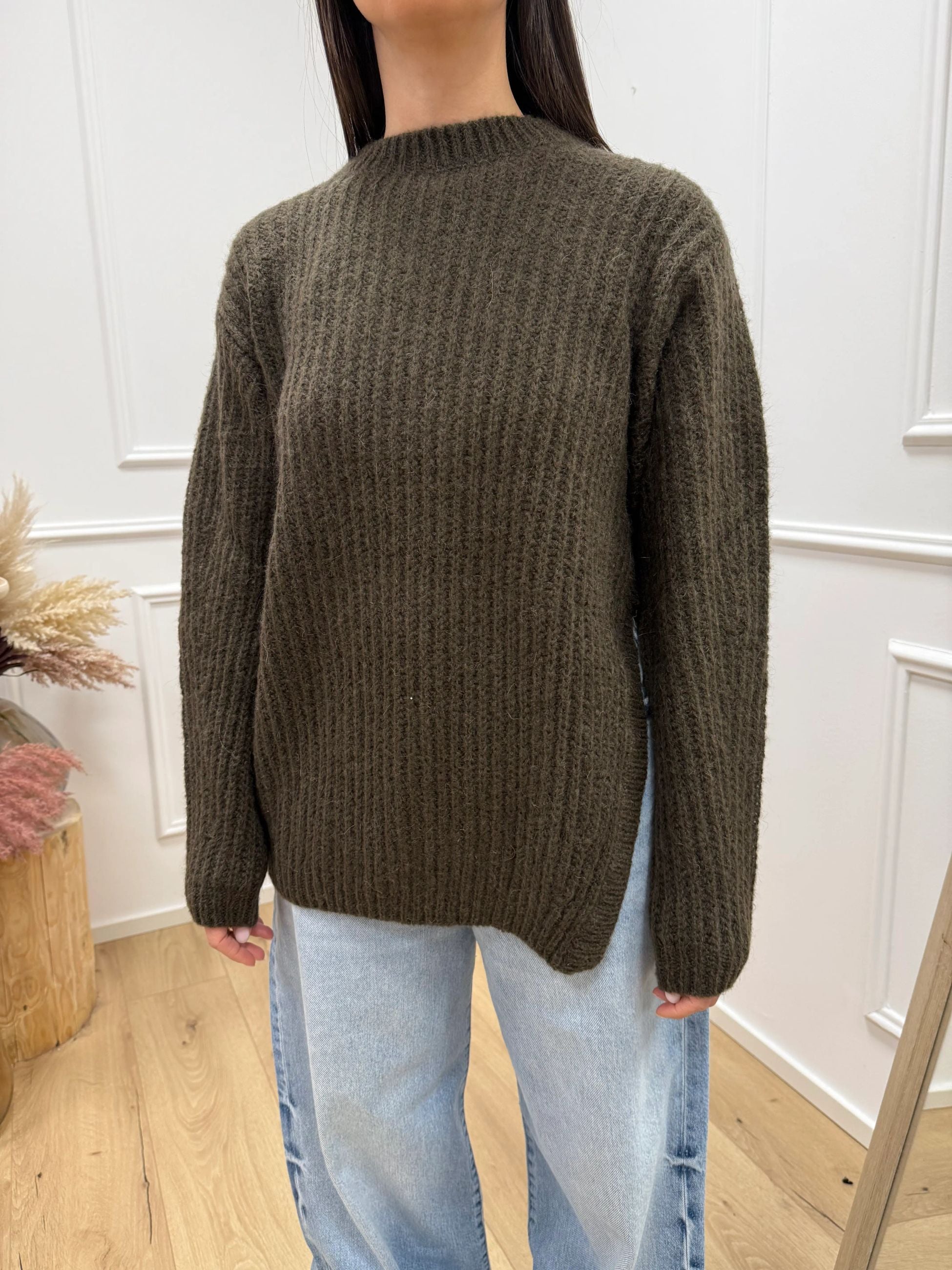 Maxi maglia moro con spacco misto mohair - Kontatto