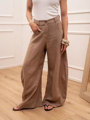 Pantaloni Louvre cammello 100% lino - Tensione In
