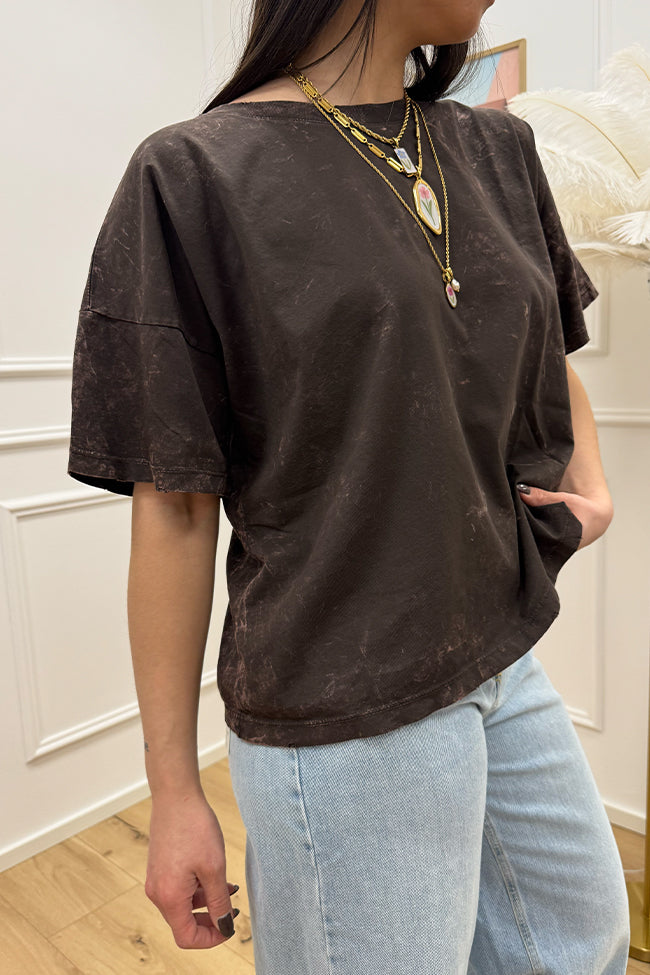 T shirt a scatoletta moro stonewash mezza manica - Vicolo