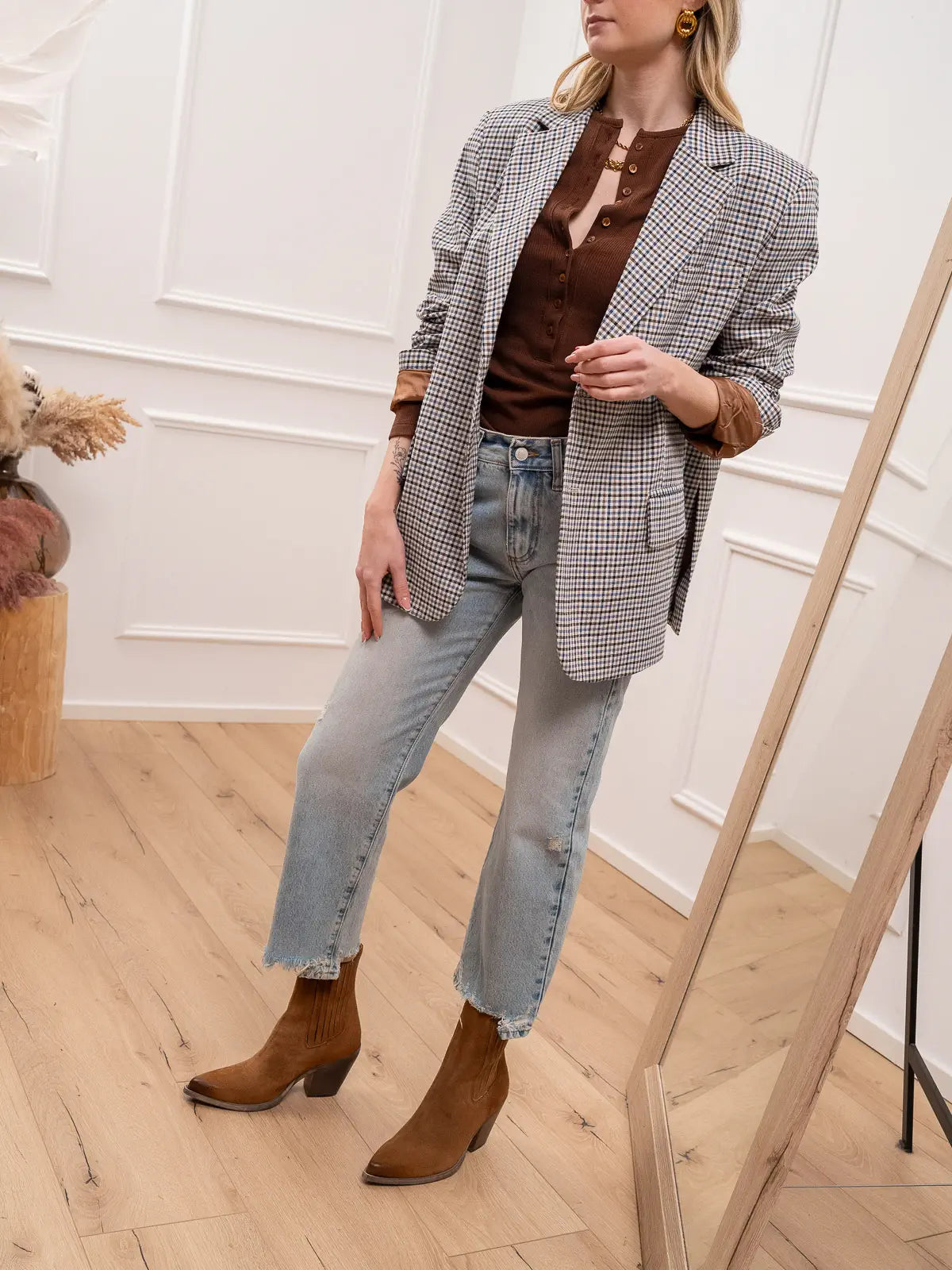 Giacca Ludo micro check blu e camel - Vicolo