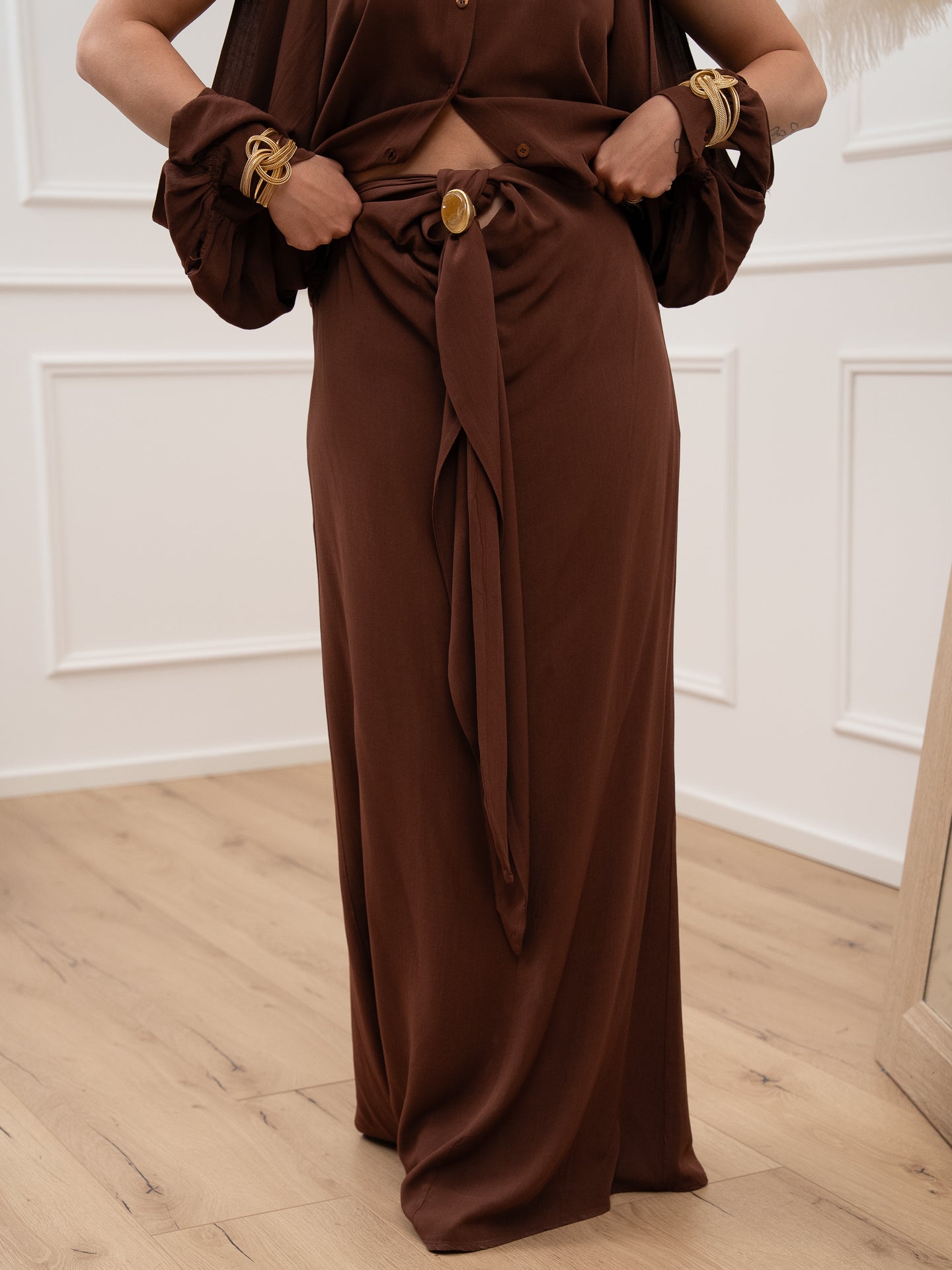 Gonna lunga cioccolato fusciacca con pietra - HaveOne