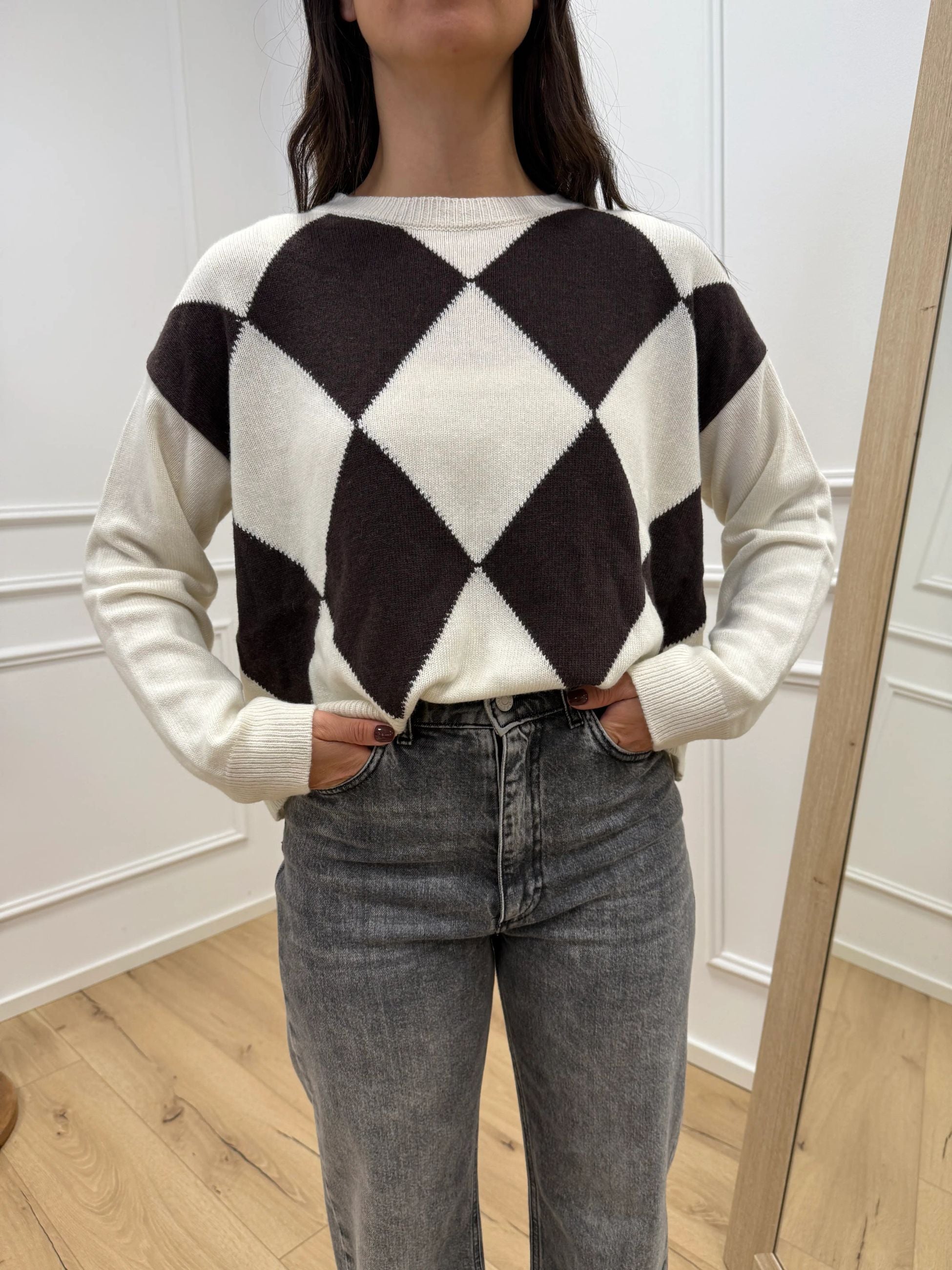 Maglia rombi panna e moro - Tensione In